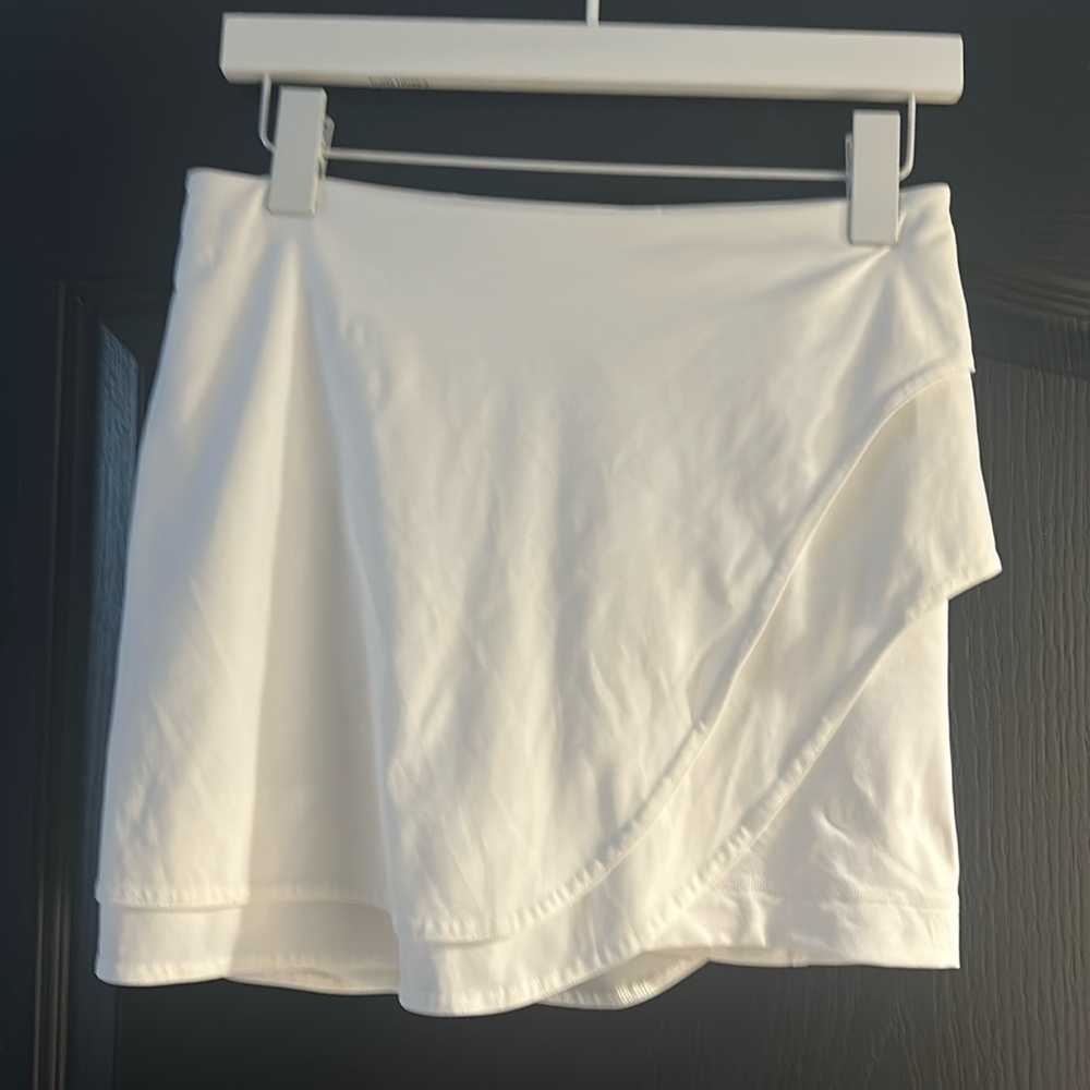 Lululemon Asymmetrical Layered High Rise White Tennis Skirt with Built in Shorts